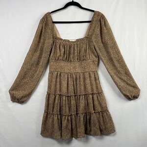 Altard State Babydoll Dress Womens XL Milkmaid Tiered Ruffled Animal Print